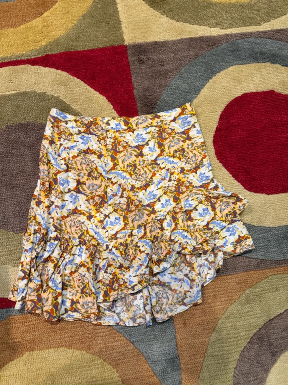 Free People Nadia Floral Print Ruffle Hem Mini Skirt Yellow Combo Size 0